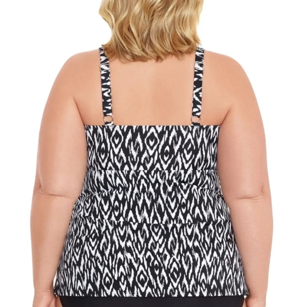 SWIM SOLUTIONS Women's Black Tiered Fauxkini One Piece Swimsuit - Picture 7 of 15